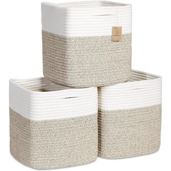 Storage Cubes 11 Inch Cotton Rope Woven Baskets for Organizing - Picture 1 of 7